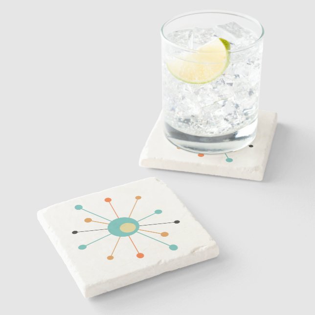 Atomic Starburst Orange Turquoise Mid Mod Stone Coaster (Side)