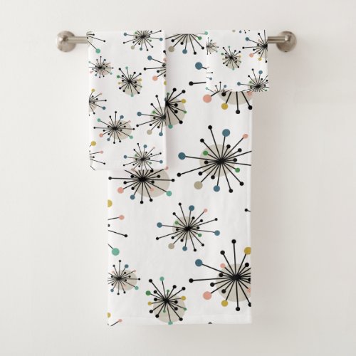 Atomic Starburst Pattern Retro Mid Century Bath Towel Set