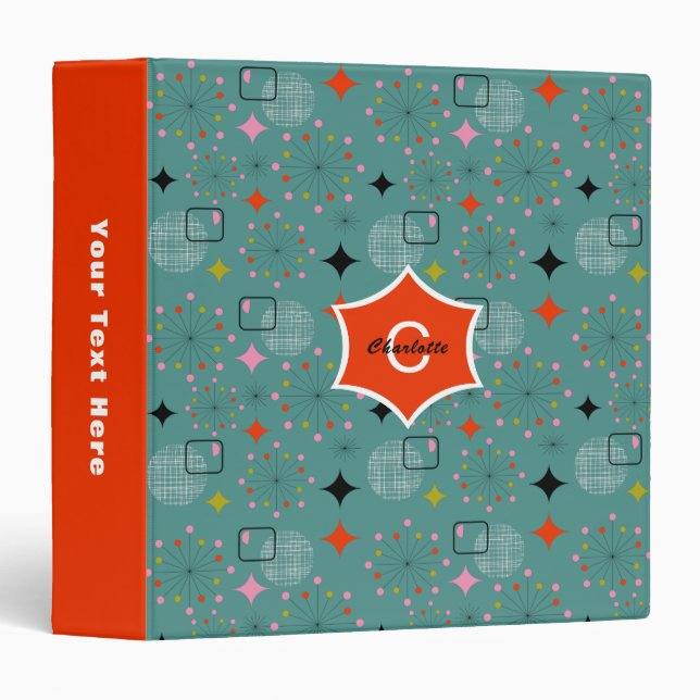 Atomic Starburst Retro Design Personalized 3 Ring Binder (Front/Spine)
