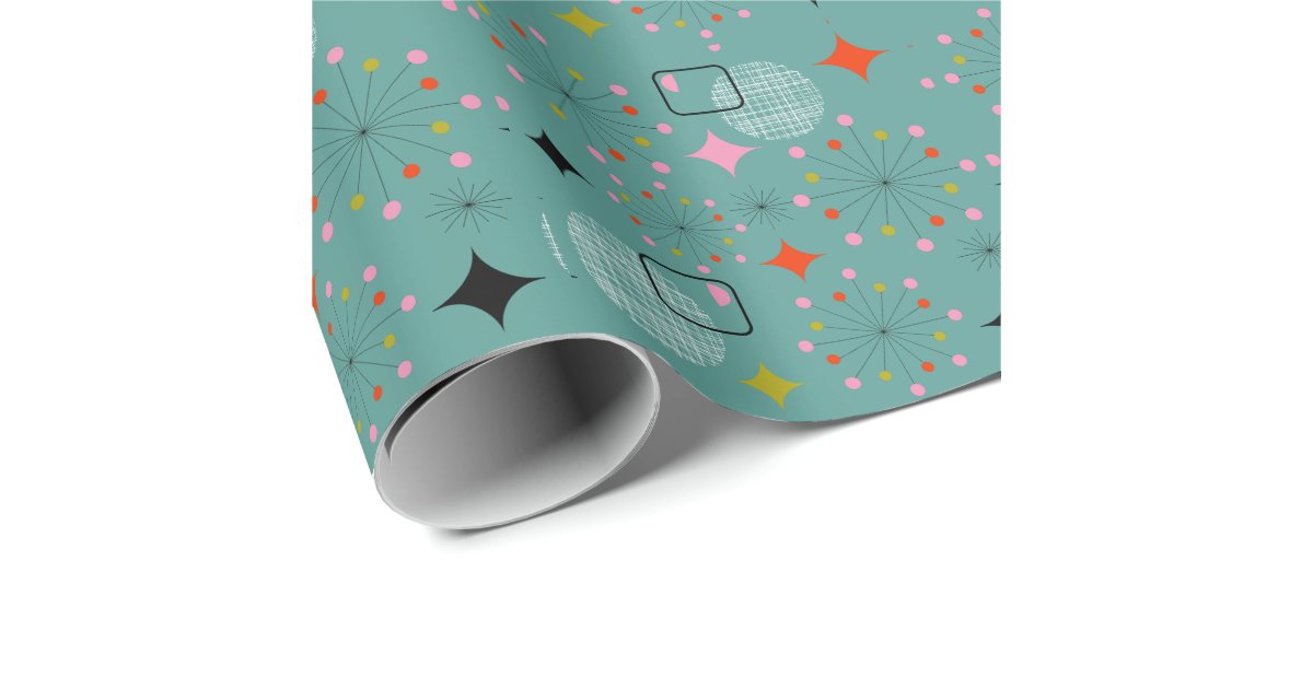 Midcentury Modern Retro Atomic Dots Teal Orange Wrapping Paper Sheets, Zazzle