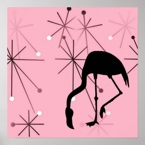 Atomic Starburst Retro Kitsch Flamingo Poster