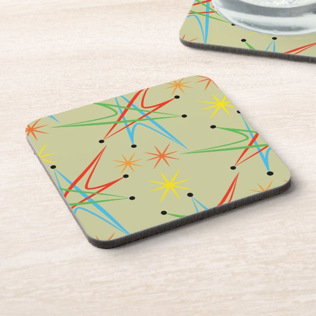 Atomic Starburst Retro Multicolored Pattern Coaster (Left Side)