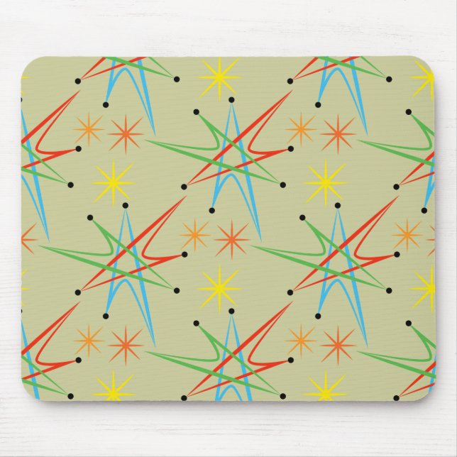 Atomic Starburst Retro Multicolored Pattern Mouse Pad (Front)