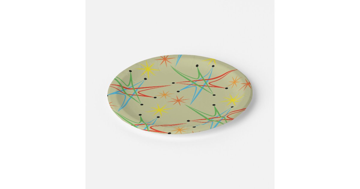Atomic Starburst Retro Multicolored Pattern Paper Plate Zazzle Com