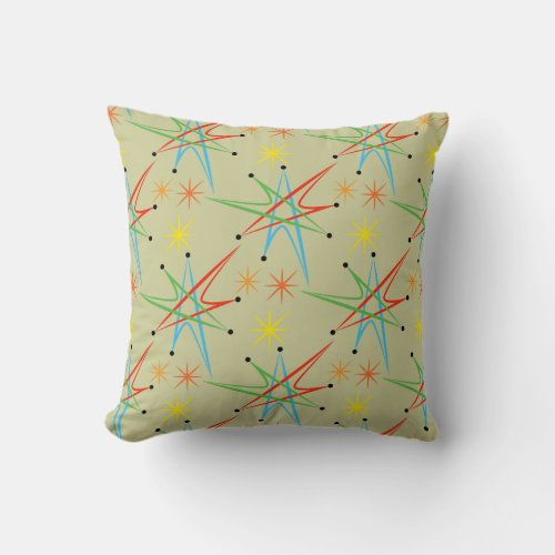 Atomic Starburst Retro Multicolored Pattern Throw Pillow