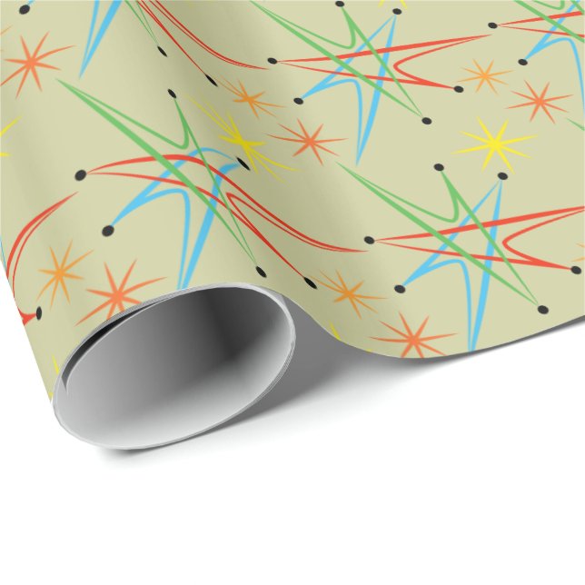 Atomic Starburst Retro Multicolored Pattern Wrapping Paper (Roll Corner)