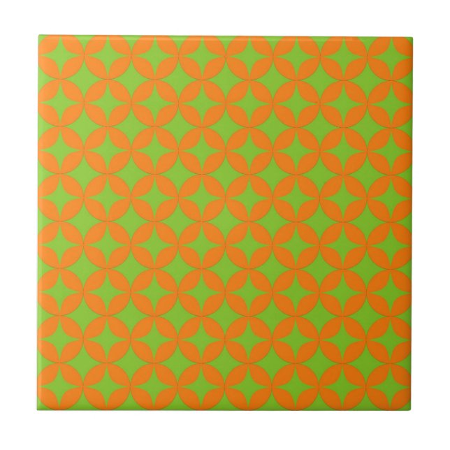 Atomic Starburst Sparkle Retro Orange Pattern Ceramic Tile (Front)