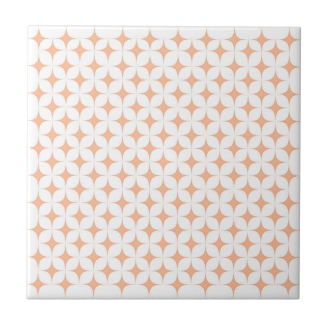 Atomic Starburst Sparkle Retro Peach Fuzz Pattern Ceramic Tile (Front)