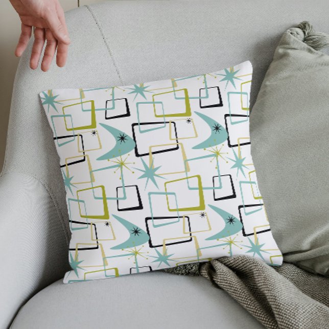 Atomic Starburst Squares Abstract Mid Century Throw Pillow (Creator Uploaded)