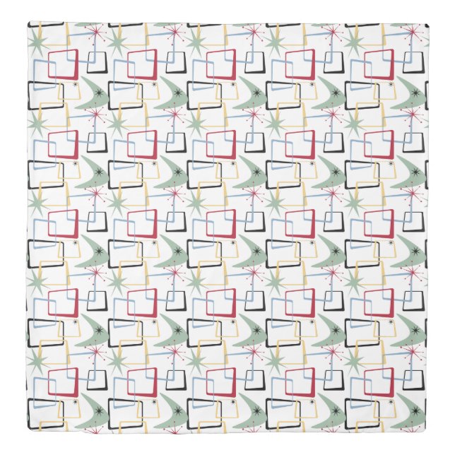 Atomic Starburst Squares Boomerang Mid-century Duvet Cover (Front)