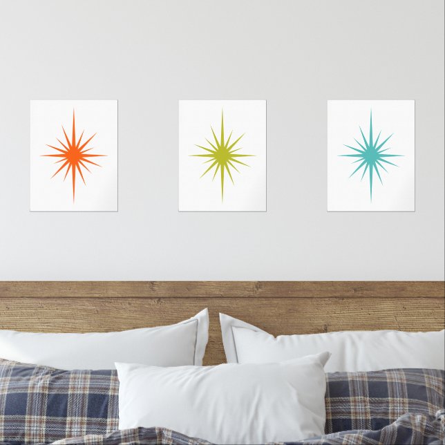 Atomic Starburst Turquoise Orange Green Midcentury Wall Art Sets (Bedroom)