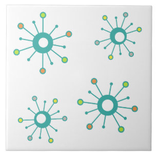 Atomic Starbursts Colorful Turquoise Ceramic Tile