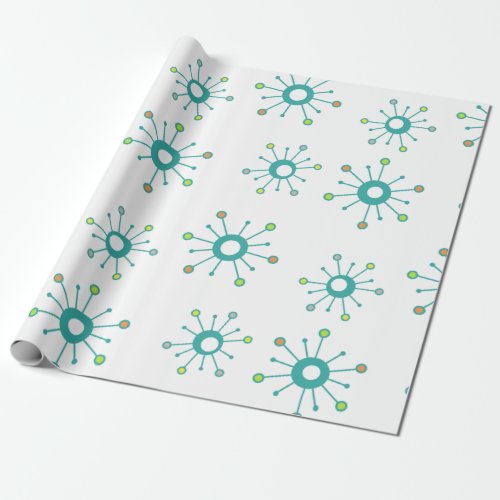 Atomic Starbursts Colorful Turquoise Wrapping Paper