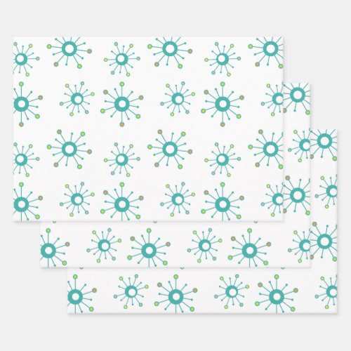 Atomic Starbursts Colorful Turquoise Wrapping Paper Sheets