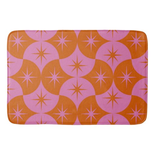  Atomic Starbursts on Pink Orange Scallop Shapes Bath Mat