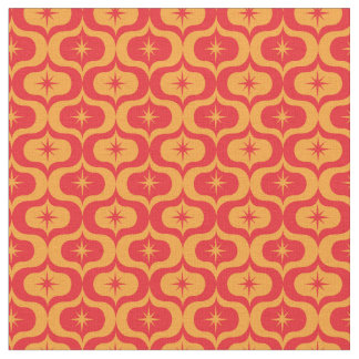 Atomic Starbursts on Red and Orange Ogee Pattern Fabric