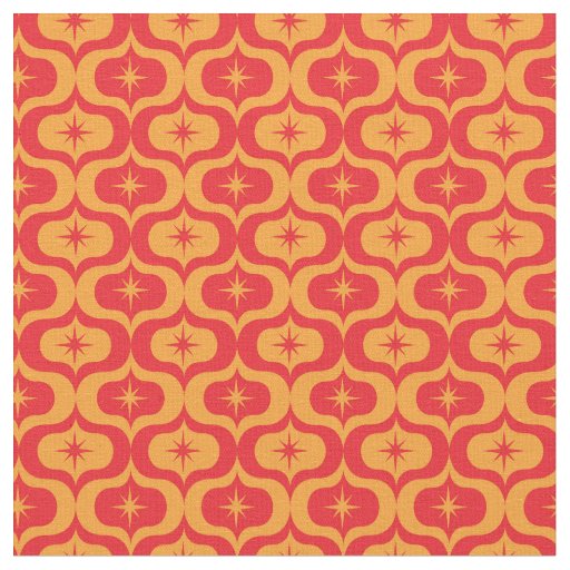 Atomic Starbursts on Red and Orange Ogee Pattern Fabric