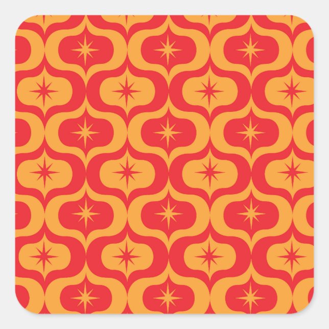 Atomic Starbursts on Red and Orange Ogee Pattern  Square Sticker (Front)