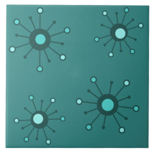 Atomic Starbursts Teal Ceramic Tile