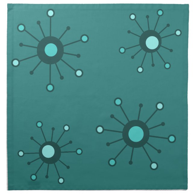 Atomic Starbursts Teal Cloth Napkin (Front)