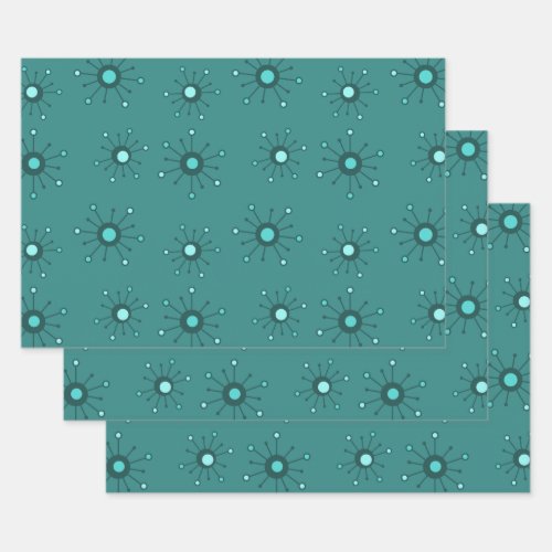 Atomic Starbursts Teal Wrapping Paper Sheets
