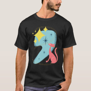 Atomic Stargazing Cat in Mid Century Modern Style T-Shirt