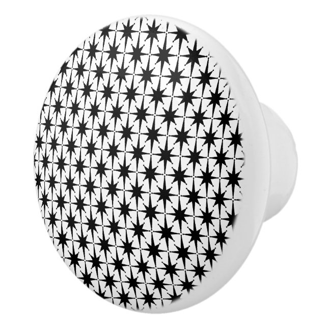 Atomic Stars Mid Century Modern Black and White Ceramic Knob (Right)