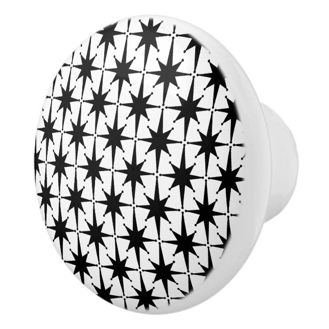 Atomic Stars Mid Century Modern Black and White Ceramic Knob (Right)