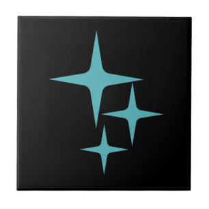 Atomic Stars Mid Century Modern Turquoise Black Ceramic Tile