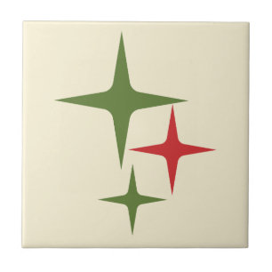 Atomic Stars Midcentury Retro Christmas Red Green  Ceramic Tile