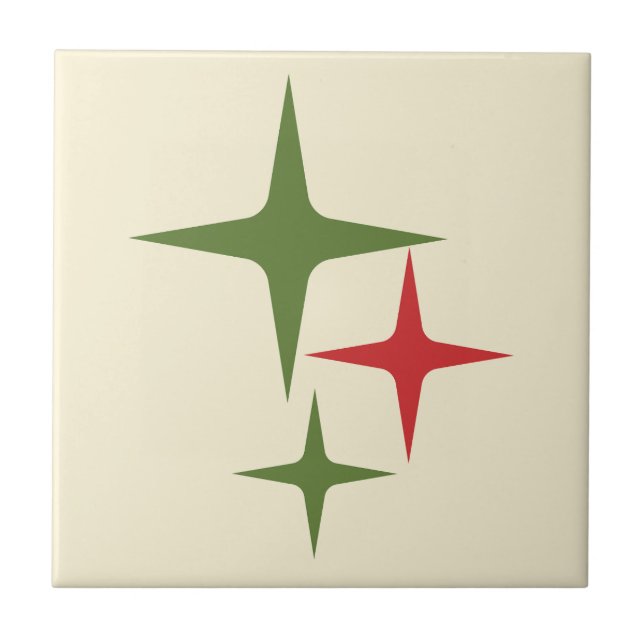 Atomic Stars Midcentury Retro Christmas Red Green  Ceramic Tile (Front)