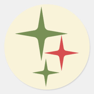Atomic Stars Midcentury Retro Christmas Red Green Classic Round Sticker
