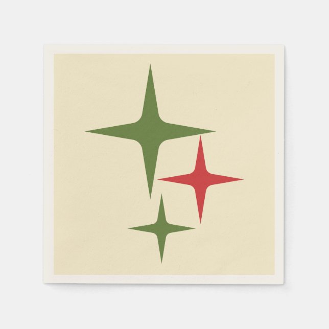 Atomic Stars Midcentury Retro Christmas Red Green  Napkins (Front)