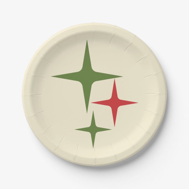 Atomic Stars Midcentury Retro Christmas Red Green  Paper Plates (Front)