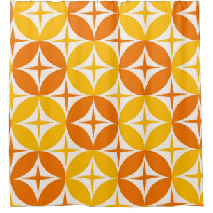 Atomic Stars on Mid Century Orange Circles  Shower Curtain