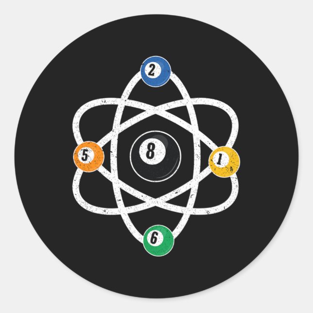 Atomic Structure Billiards Men Funny 8 Ball Pool  Classic Round Sticker (Front)