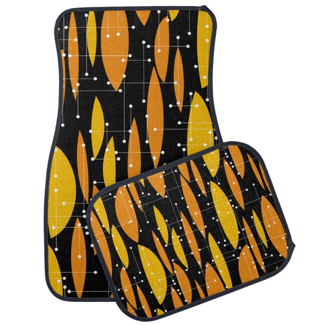 Atomic style, black orange geometric pattern. car floor mat (Set)