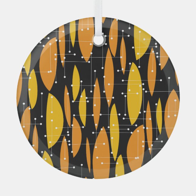 Atomic style, black orange geometric pattern. glass ornament (Front)