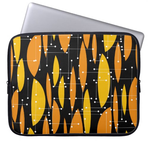 Atomic style black orange geometric pattern laptop sleeve