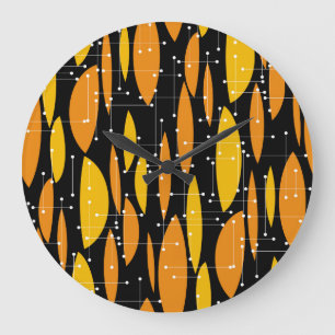 Atomic style, black orange geometric pattern. large clock