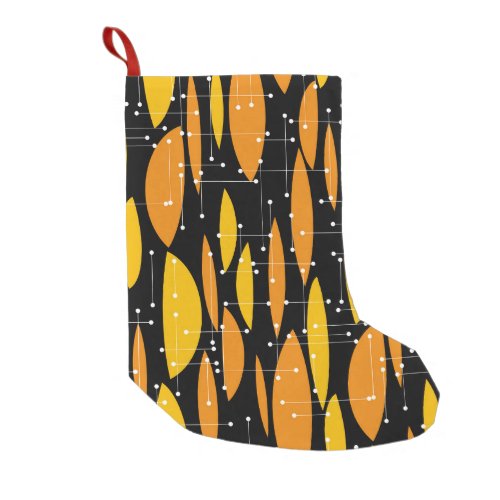 Atomic style black orange geometric pattern small christmas stocking