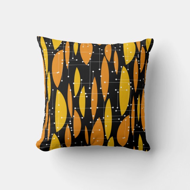 Atomic style, black orange geometric pattern. throw pillow (Front)