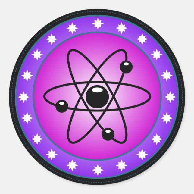 Atomic Symbol on a Pink background Classic Round Sticker (Front)