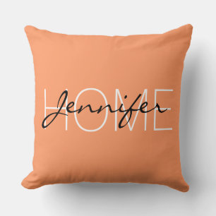 Atomic tangerine color home monogram throw pillow