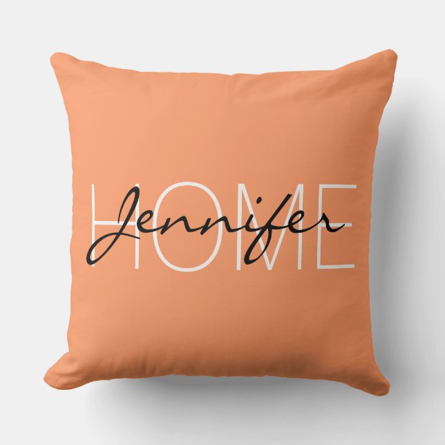 Atomic tangerine color home monogram throw pillow (Front)