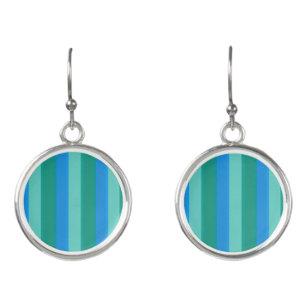Atomic Teal and Turquoise Stripes Drop Earrings