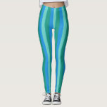 Atomic Teal and Turquoise Stripes Leggings<br><div class="desc">This Atomic Teal and Turquoise Stripes Leggings pattern is styled after classic, mid century modern, upholstery fabric, with simulated nubby texture. The retro wide and thin stripes alternate in shades of teal, turquoise, and vibrant, sky blue. The tranquil colors might remind you of a day at the beach, but the...</div>