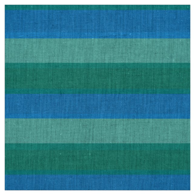 Atomic Teal and Turquoise Stripes Natural Linen Fabric (Swatch)
