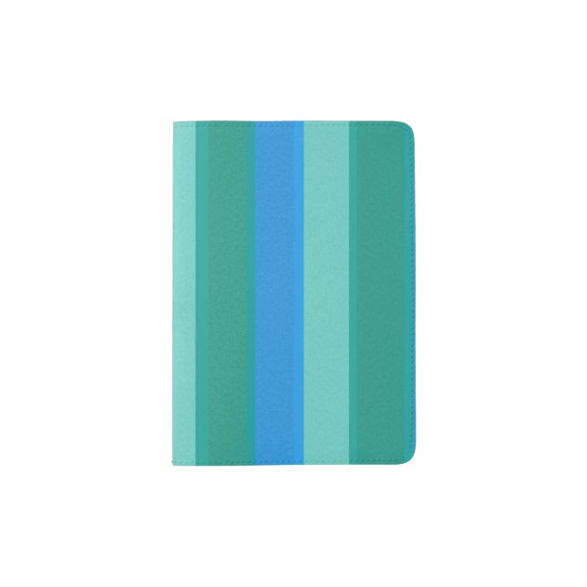 Atomic Teal & Turquoise Stripes Passport Holder (Front)