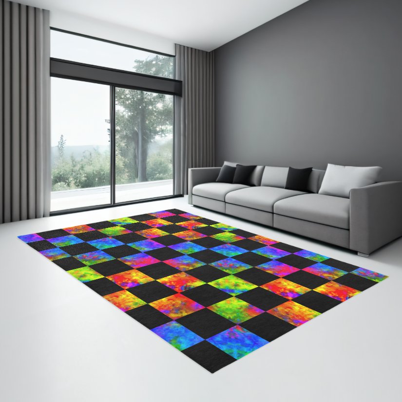 [Atomic Tie-Dye] Colorful Checkerboard Area Rug